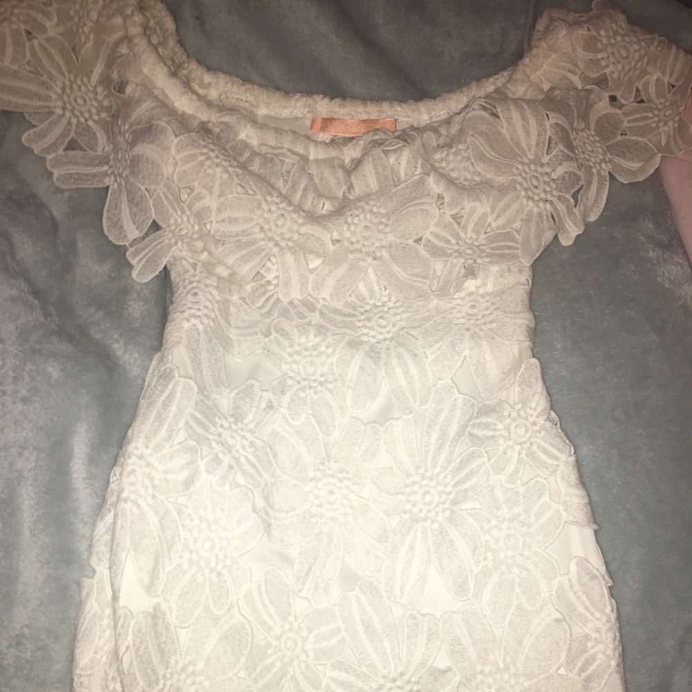 White flower off shoulder dress